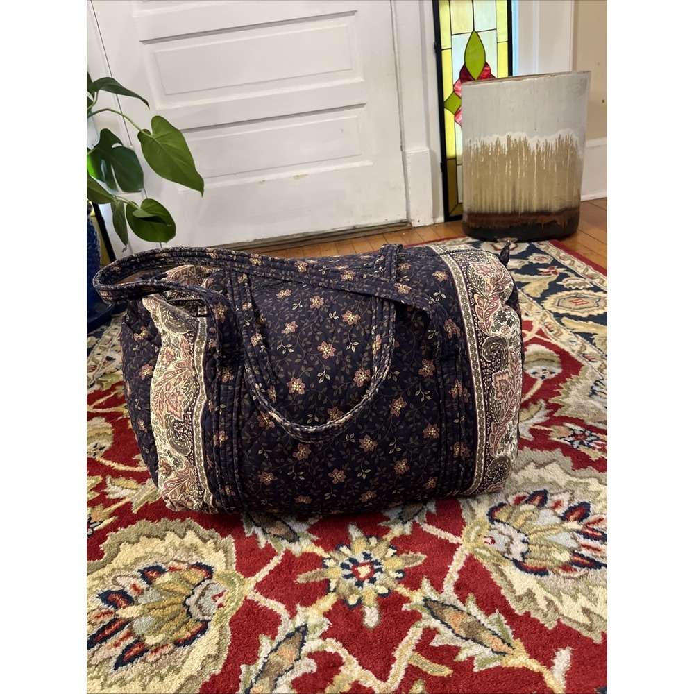 Vera Bradley Weekend Tote Black Walnut 90s Floral Travel Duffle Overnight Bag